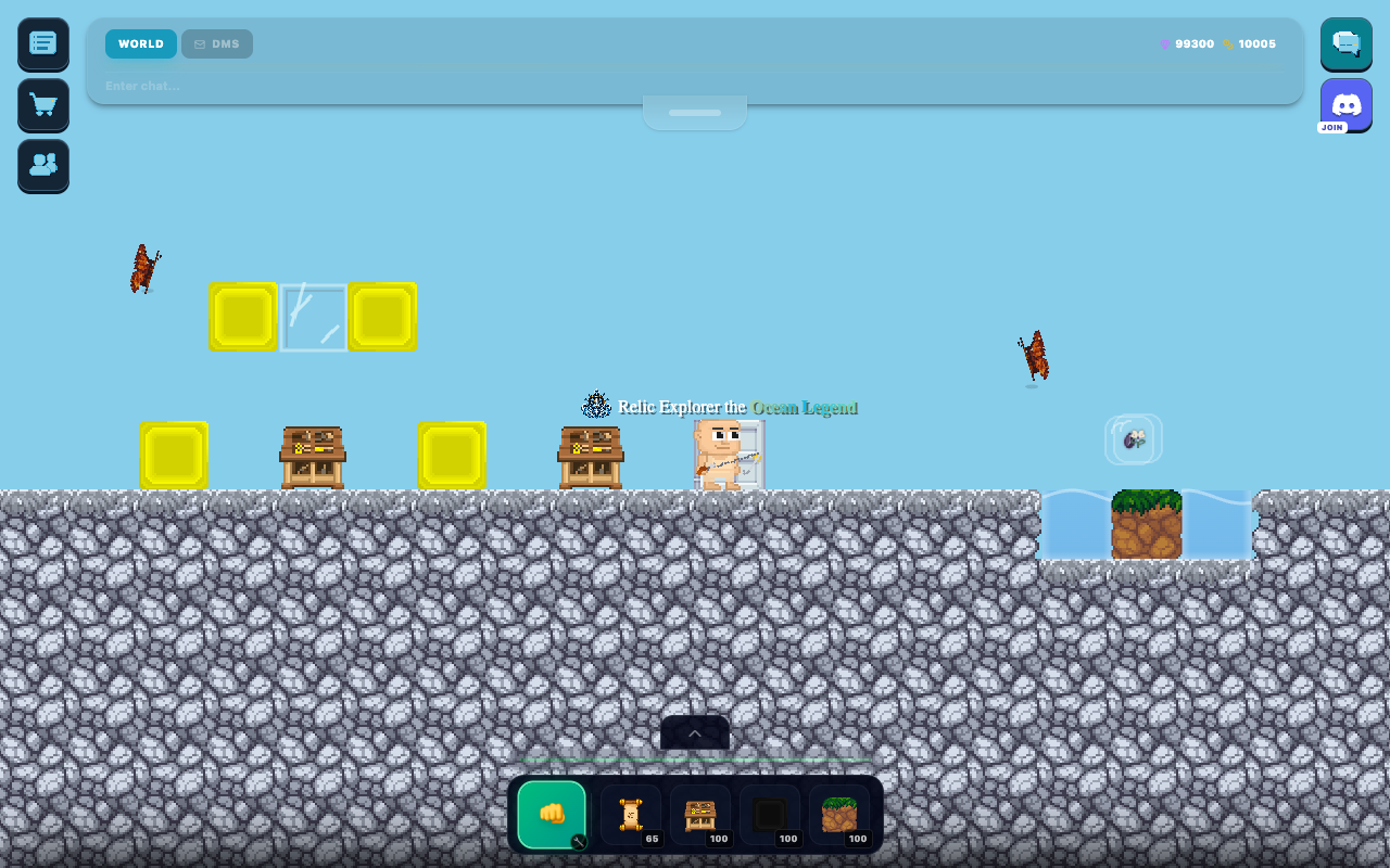 A Neotopia demonstration world with platforms, water and objects arranged around a player.