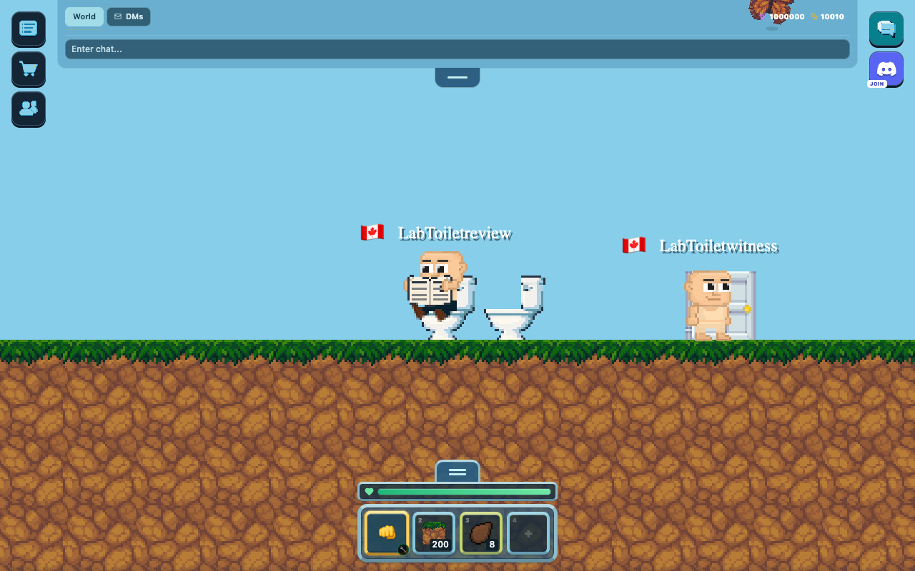 Two test characters in a Neotopia world; one is seated facing left and reading a newspaper.